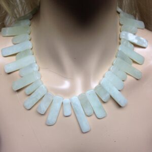 Runway, Elegant, Spiky, Tubular, Green Jade 18in Beaded Necklace