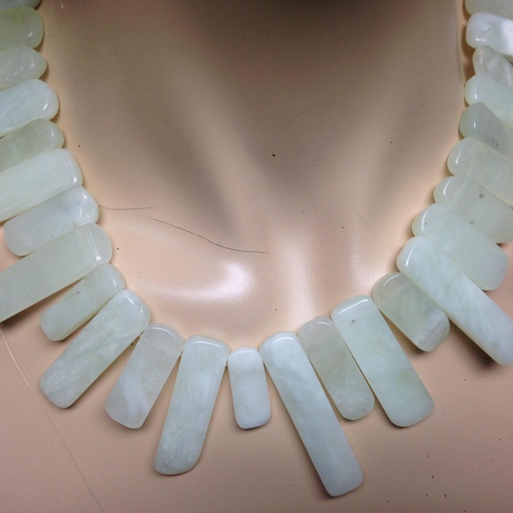 Runway, Elegant, Spiky, Tubular, Green Jade 18in Beaded Necklace