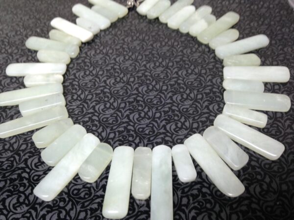 Runway, Elegant, Spiky, Tubular, Green Jade 18in Beaded Necklace