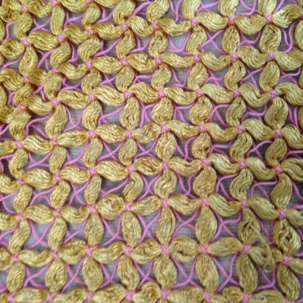 Vintage, Yellow-Pink Silk Rectangular Table Cloth or Doilie Runner- 27in x 17in