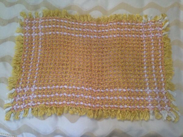 Vintage, Yellow-Pink Silk Rectangular Table Cloth or Doilie Runner- 27in x 17in