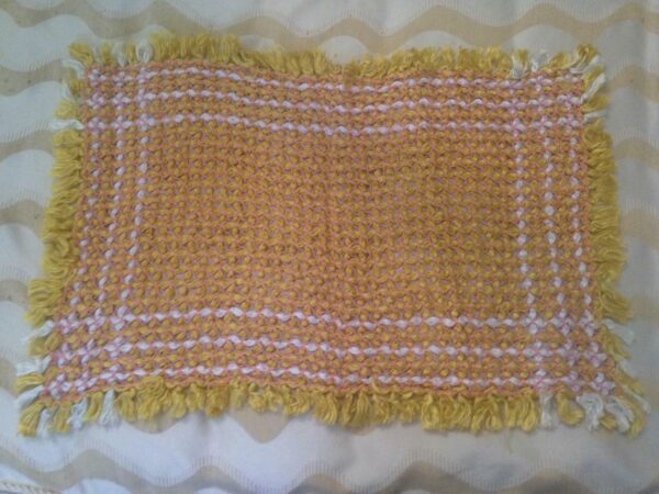 Vintage, Yellow-Pink Silk Rectangular Table Cloth or Doilie Runner- 27in x 17in