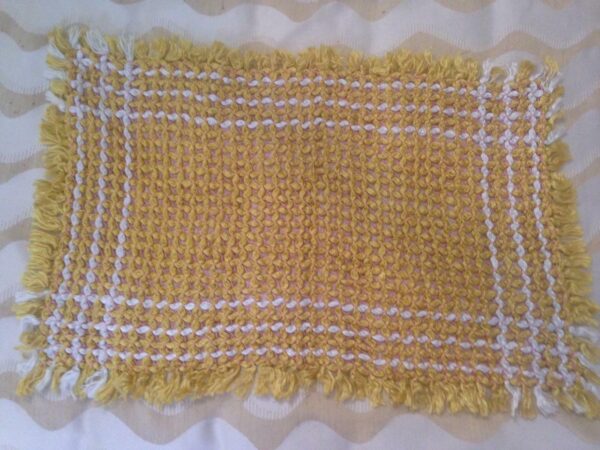 Vintage, Yellow-Pink Silk Rectangular Table Cloth or Doilie Runner- 27in x 17in