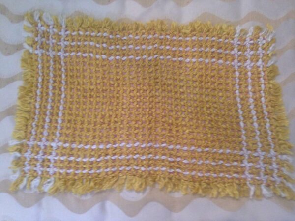 Vintage, Yellow-Pink Silk Rectangular Table Cloth or Doilie Runner- 27in x 17in