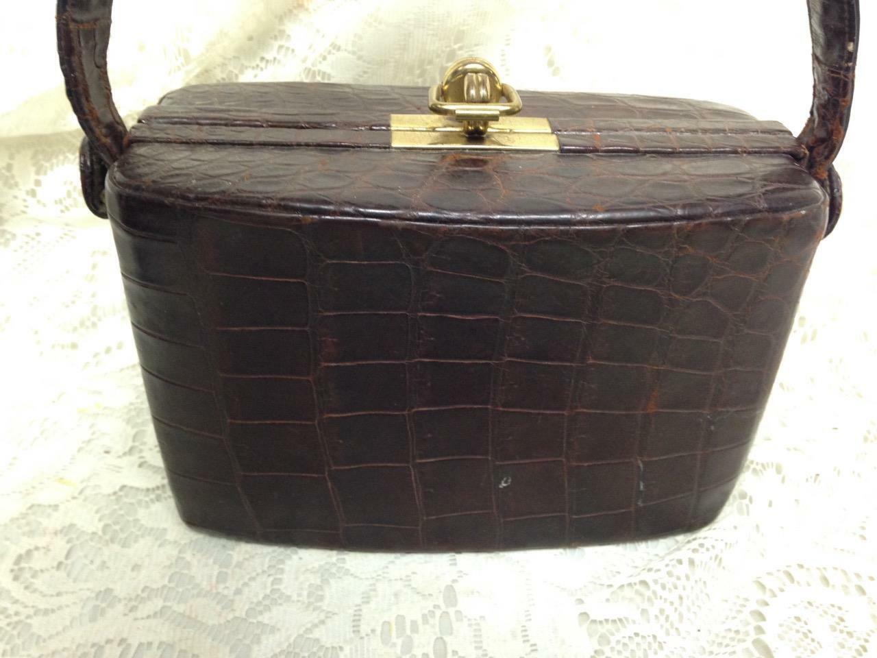 Vintage, Vogue Creation, Gen. Dark Brown Crocodile Handbag 8in x 5.5in x 3in