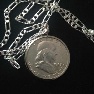 1963 Silver, Half Dollar Coin Pendant with 18in 925 Silver Chain Necklace