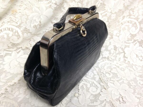 Vintage Bellestone Genuine Black Lizard Handbag w/ Coin Purse 11in x8.5in x3.5in