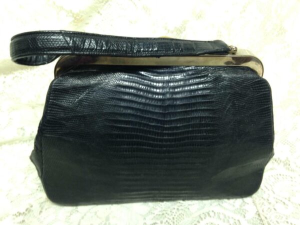 Vintage Bellestone Genuine Black Lizard Handbag w/ Coin Purse 11in x8.5in x3.5in