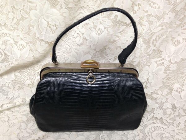 Vintage Bellestone Genuine Black Lizard Handbag w/ Coin Purse 11in x8.5in x3.5in