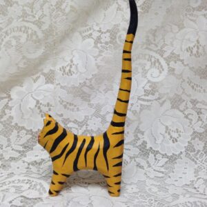 Yellow, Hand painted Wood, Figural Tiger Bangle Rack 11in T x 4.5in L x 1.5in W