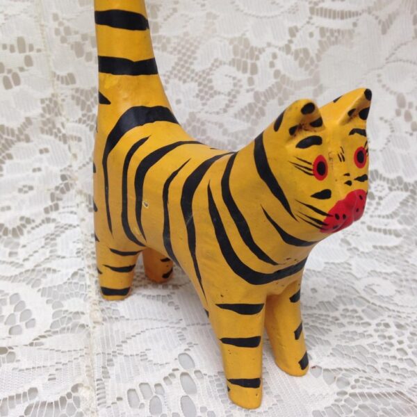 Yellow, Hand painted Wood, Figural Tiger Bangle Rack 11in T x 4.5in L x 1.5in W