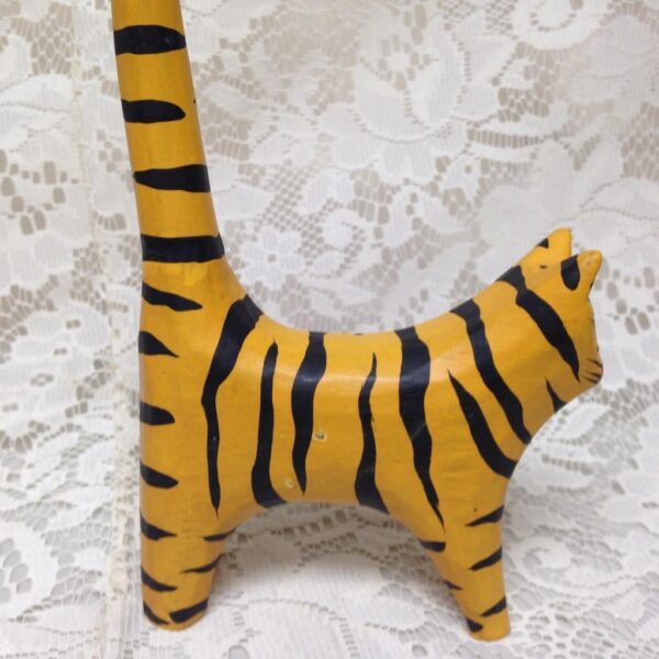 Yellow, Hand painted Wood, Figural Tiger Bangle Rack 11in T x 4.5in L x 1.5in W