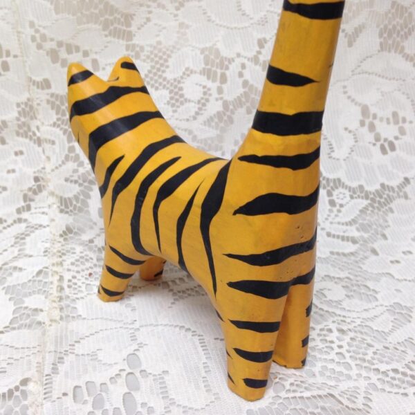 Yellow, Hand painted Wood, Figural Tiger Bangle Rack 11in T x 4.5in L x 1.5in W