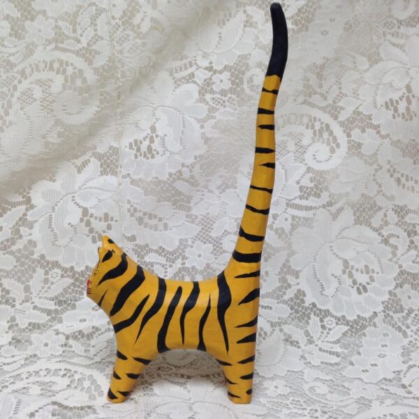 Yellow, Hand painted Wood, Figural Tiger Bangle Rack 11in T x 4.5in L x 1.5in W