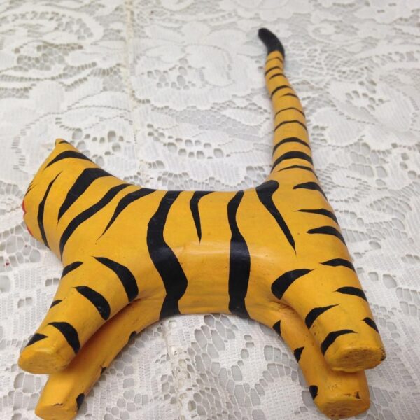 Yellow, Hand painted Wood, Figural Tiger Bangle Rack 11in T x 4.5in L x 1.5in W