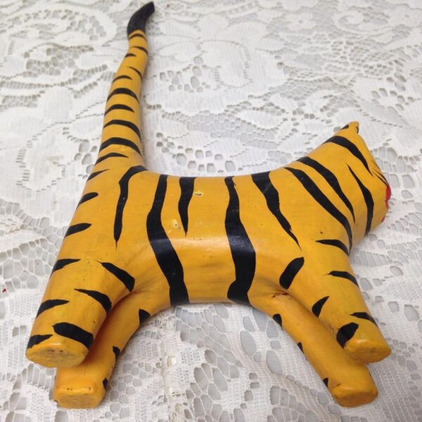 Yellow, Hand painted Wood, Figural Tiger Bangle Rack 11in T x 4.5in L x 1.5in W