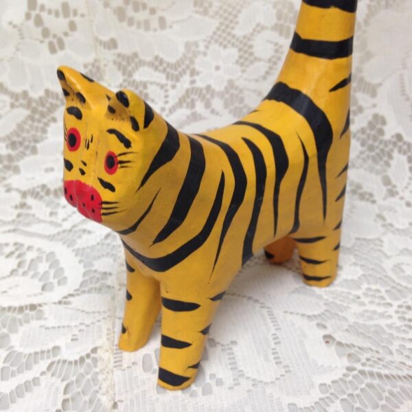 Yellow, Hand painted Wood, Figural Tiger Bangle Rack 11in T x 4.5in L x 1.5in W