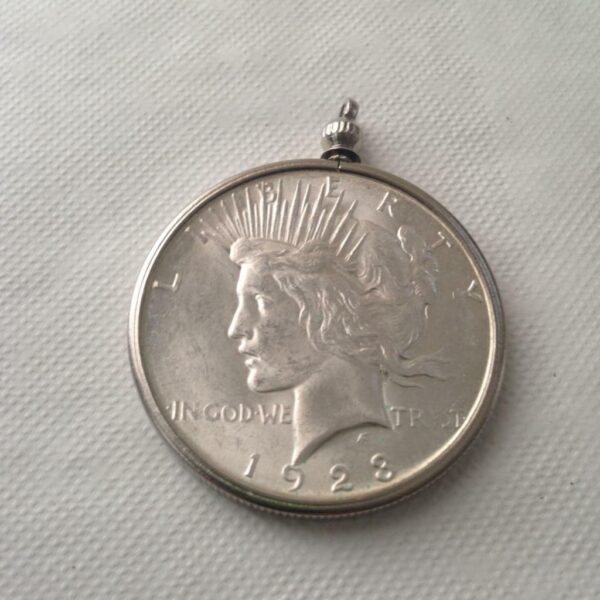 Antique 1923 Silver Dollar Coin Pendant with 18in 925 Silver Chain Necklace