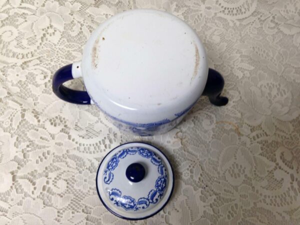 Antique, Blue Willow Enamelware Teapot or Tea Kettle 9in x 6in