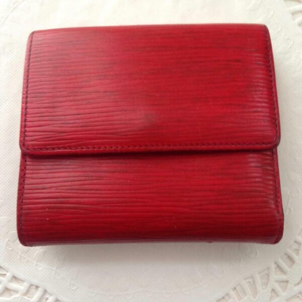 Authentic, Louis Vuitton, Red Epi Leather Wallet-Coin Purse 4in x 4in(MI0954)