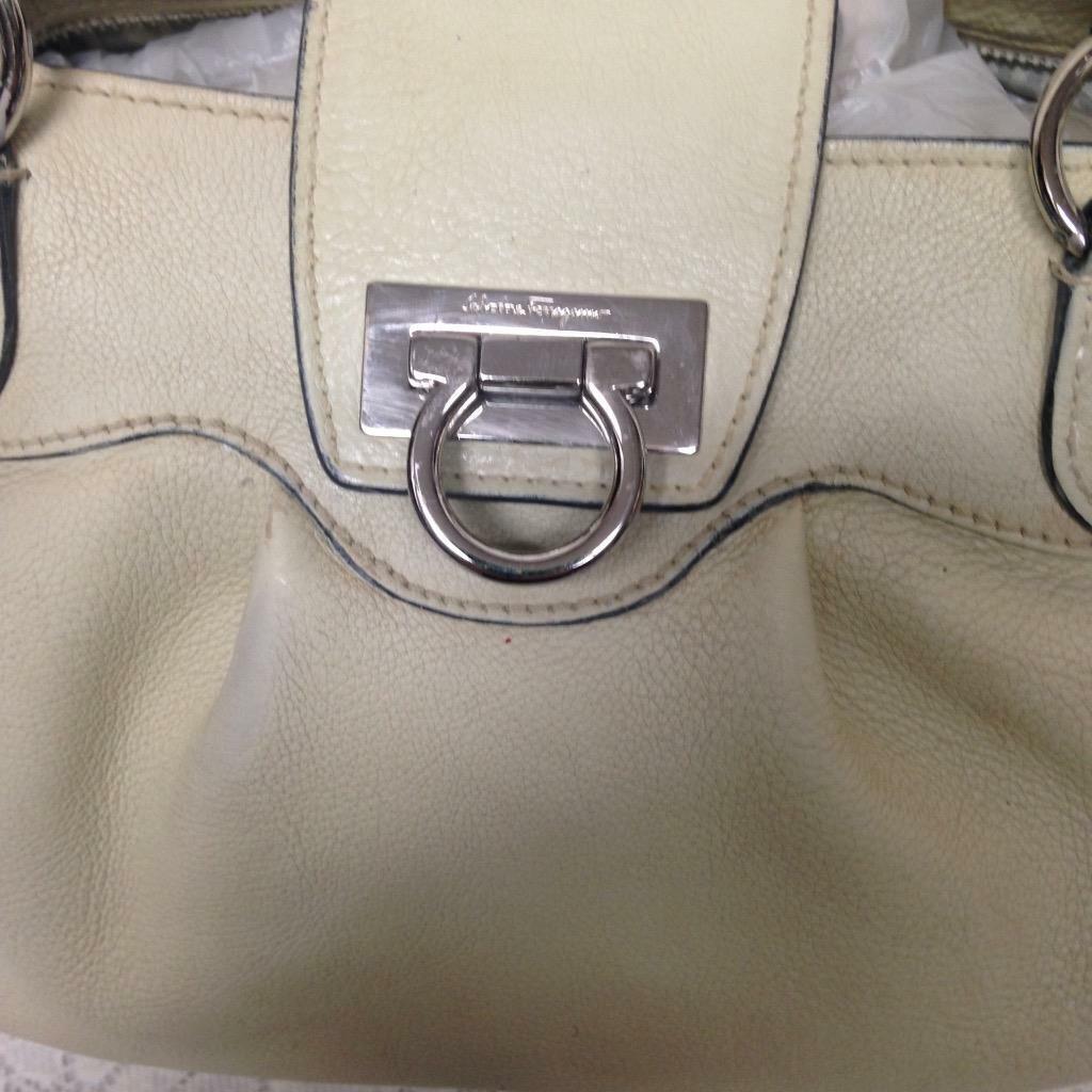 Ferragamo Beige Leather Handbag 10in x 10in x 6in