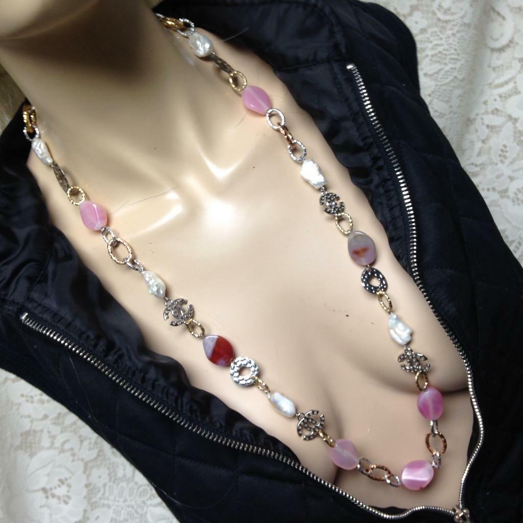 Elegant, Gen. Baroque Pearl and Agate 33in Long Necklace (B)