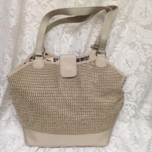 Beige Knitted with Nylon Trim Handbag 11inx11inx4in