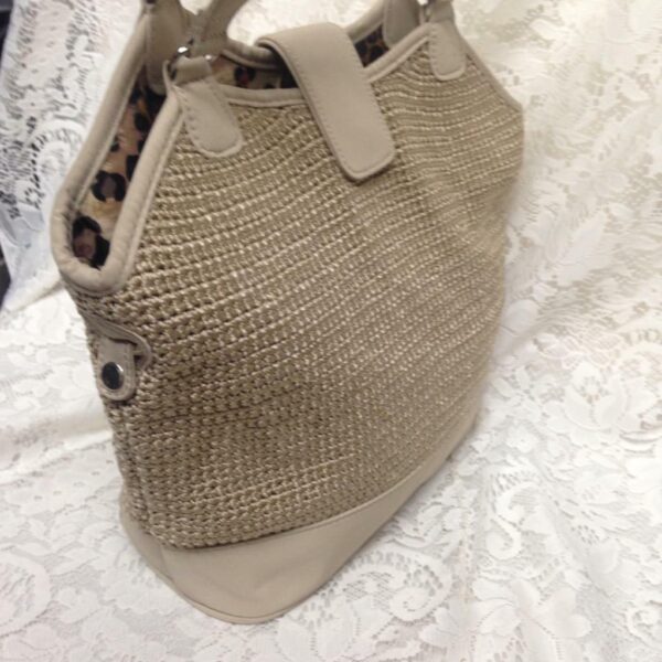 Beige Knitted with Nylon Trim Handbag 11inx11inx4in