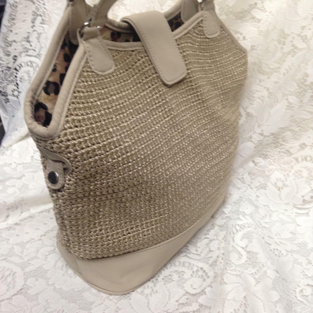 Beige Knitted with Nylon Trim Handbag 11inx11inx4in