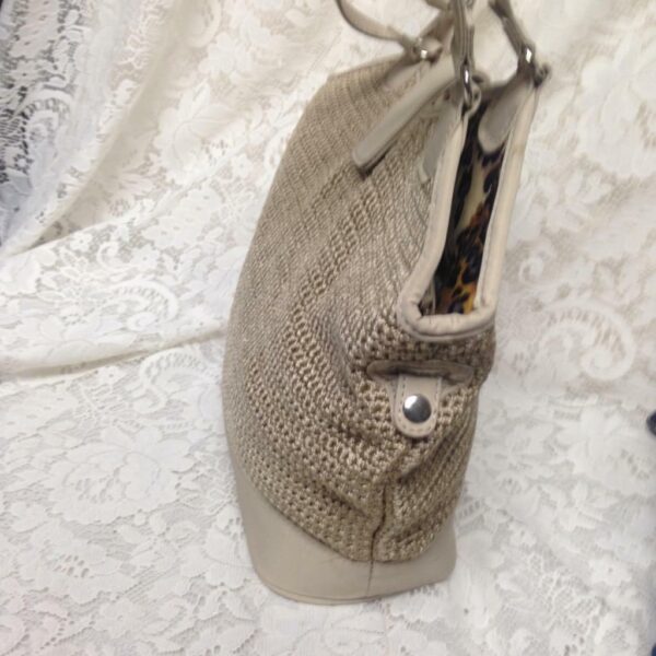 Beige Knitted with Nylon Trim Handbag 11inx11inx4in