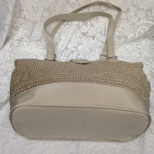 Beige Knitted with Nylon Trim Handbag 11inx11inx4in