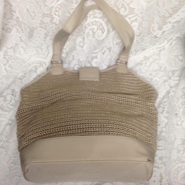 Beige Knitted with Nylon Trim Handbag 11inx11inx4in