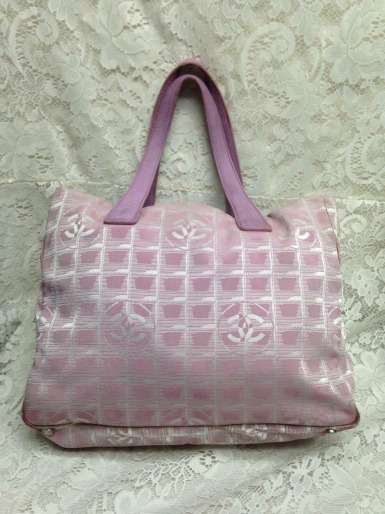 Chanel Travel Line Nylon Pink MM Tote 10in H x 13in L x 6in W