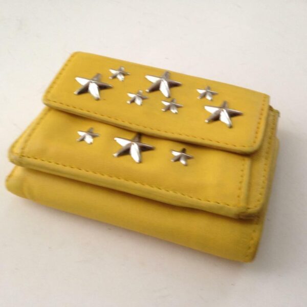 Jimmy Choo Yellow Leather Tri-Fold Wallet 4in x 3.5in