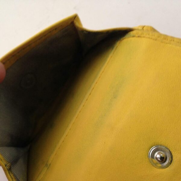 Jimmy Choo Yellow Leather Tri-Fold Wallet 4in x 3.5in