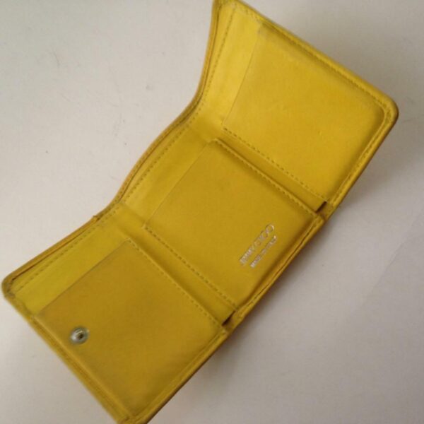 Jimmy Choo Yellow Leather Tri-Fold Wallet 4in x 3.5in