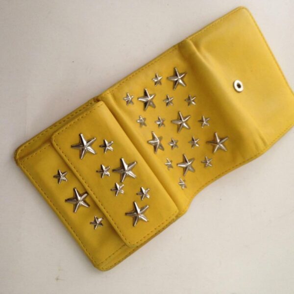 Jimmy Choo Yellow Leather Tri-Fold Wallet 4in x 3.5in