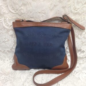 Prada Blue Denim-Tan Leather Crossbody 10.5in x 9in