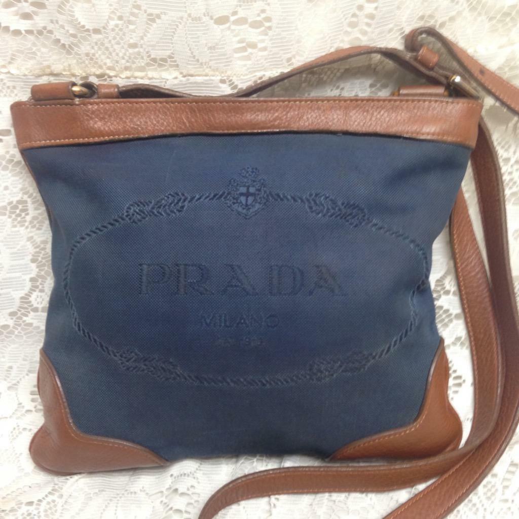 Prada Blue Denim-Tan Leather Crossbody 10.5in x 9in