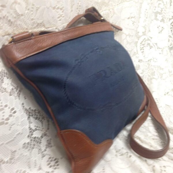 Prada Blue Denim-Tan Leather Crossbody 10.5in x 9in