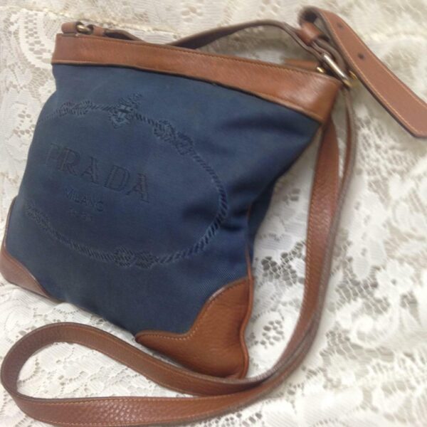 Prada Blue Denim-Tan Leather Crossbody 10.5in x 9in