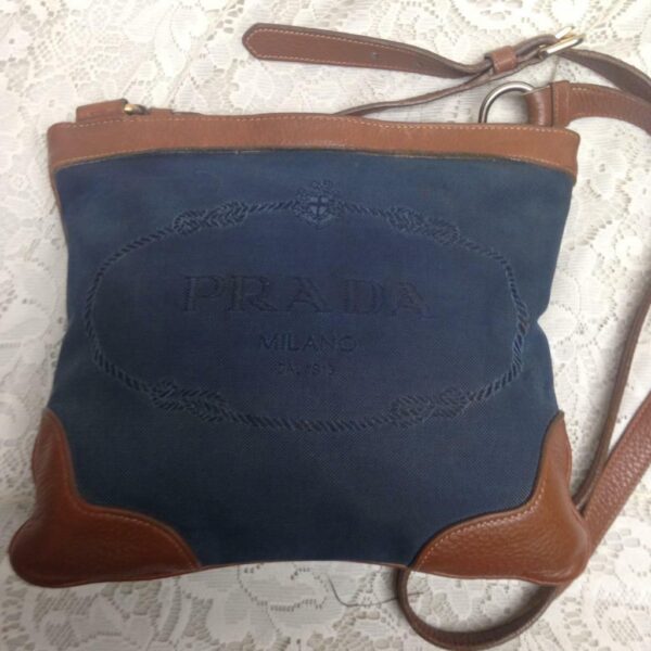 Prada Blue Denim-Tan Leather Crossbody 10.5in x 9in