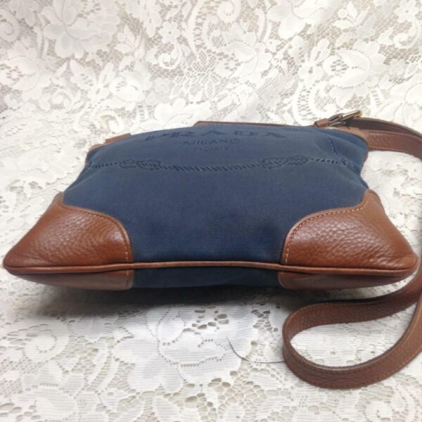 Prada Blue Denim-Tan Leather Crossbody 10.5in x 9in