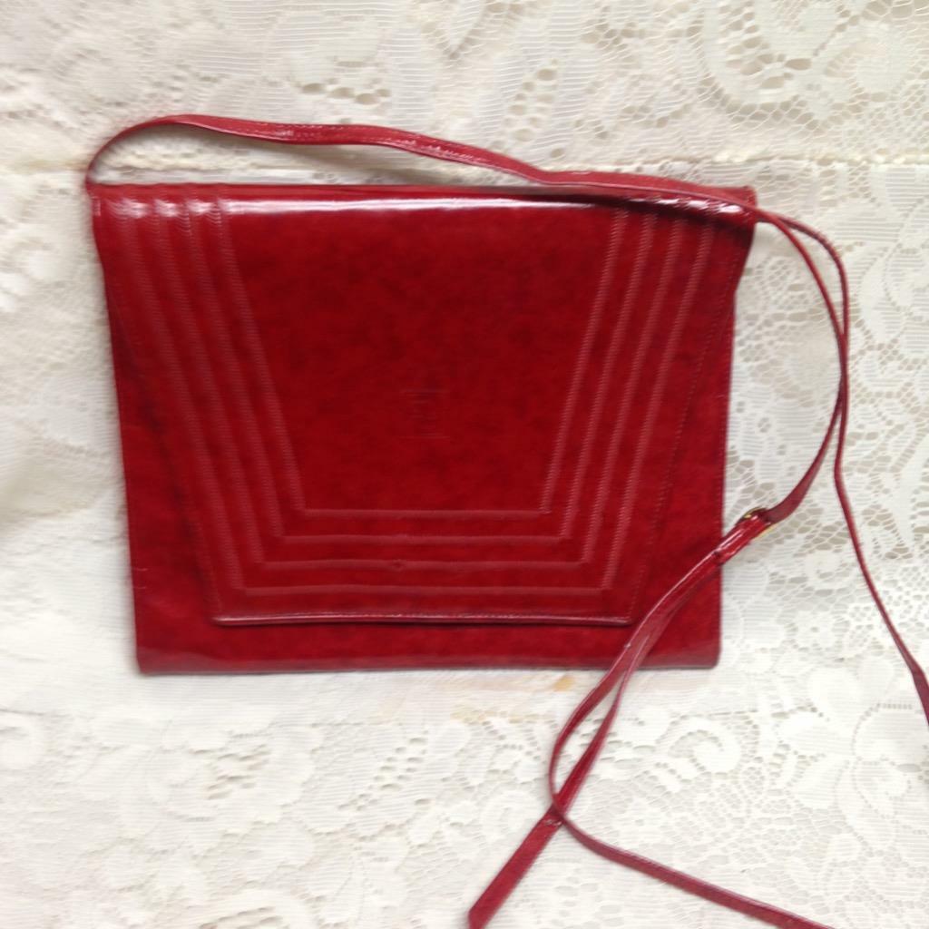 Authentic Fendi Red Patent Leather Clutch-crossbody 10in x 8in x 3in