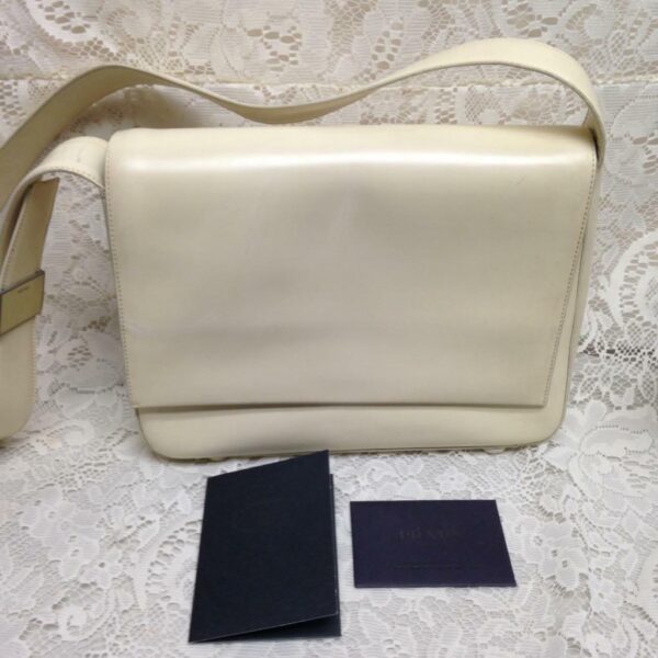 Prada Cream-Beige Leather Shoulder Bag with Tags 10.5 x 8.5 x 3.5