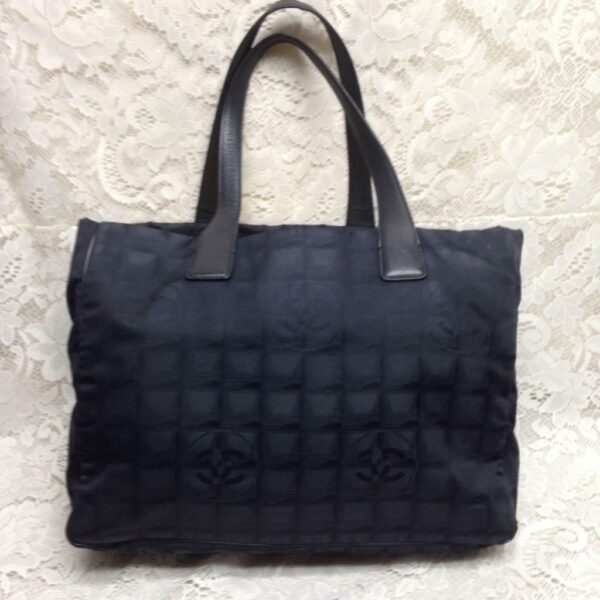 Chanel Travel Line Nylon Black MM Tote 10in H x 13in L x 6in W