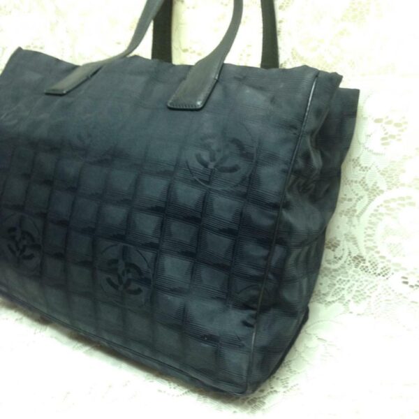 Chanel Travel Line Nylon Black MM Tote 10in H x 13in L x 6in W