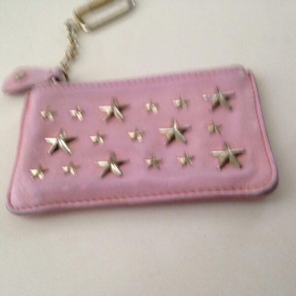 Jimmy Choo Pink Leather-Silver Star Coin-Key Case 4.5in x 3in