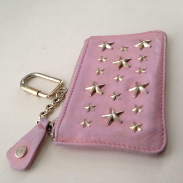 Jimmy Choo Pink Leather-Silver Star Coin-Key Case 4.5in x 3in