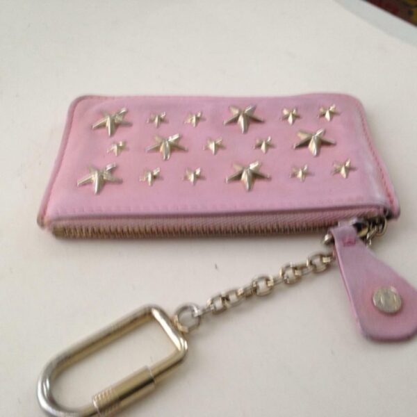 Jimmy Choo Pink Leather-Silver Star Coin-Key Case 4.5in x 3in